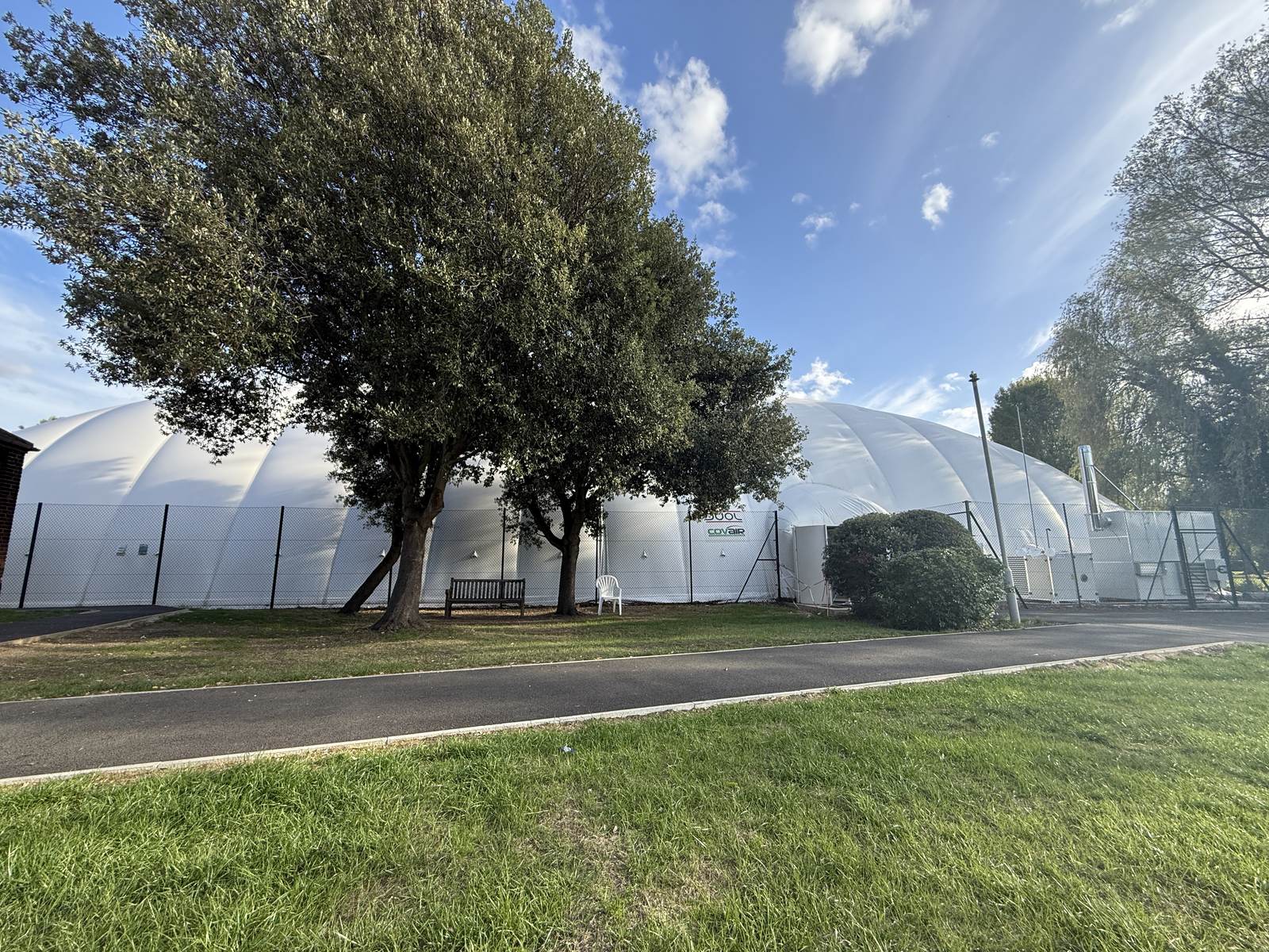 The new permanent air dome alongside the existing dome at Chingford School of Tennis